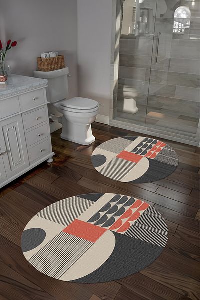 Napoli Home Set de scaune de toaletă rotundă, lavabilă, anti-alunecare, cu model modern, KLOZET-59-GRI,