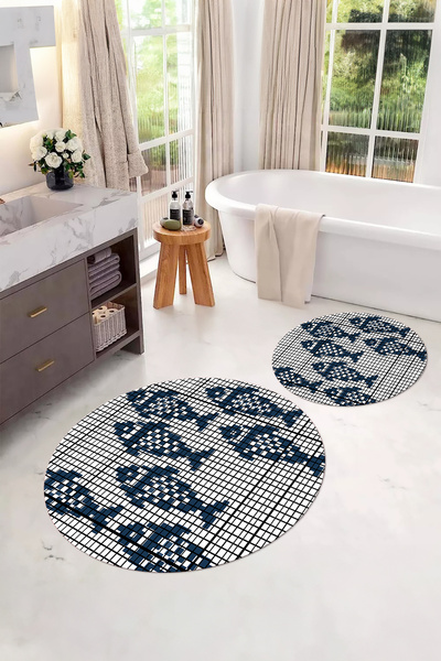 Napoli Home Ψηφιακό σετ τουαλέτας με αντιολισθητική βάση που πλένεται, μοντέλο ψαριού, στρογγυλό χαλάκι μπάνιου