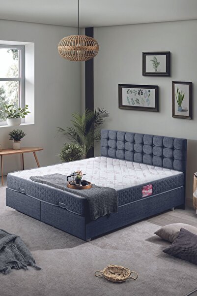 Setay Venedik Çift Kişilik Baza Başlık Letto Yatak Seti Lacivert