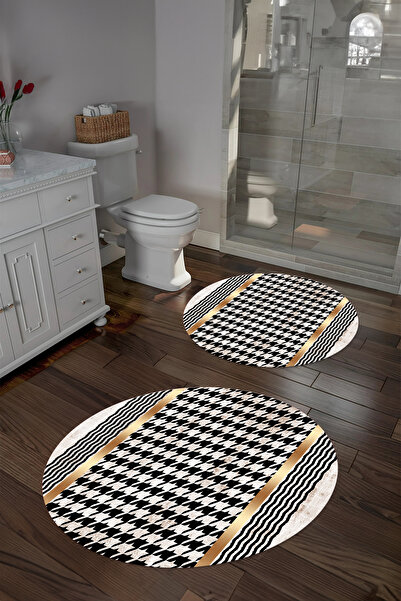 Napoli Home Ψηφιακό πλενόμενο αντιολισθητικό σετ καθαρισμού μπάνιου με μοντέρνο στρογγυλό χαλάκι μπάνιου