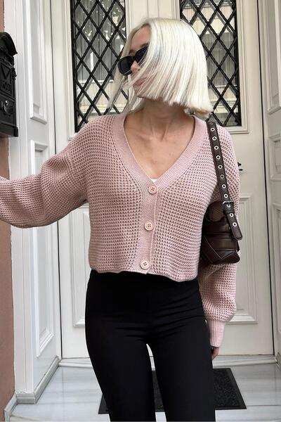 Madmext Long Sleeve Crop Powder Cardigan - Buttoned, Mg2198