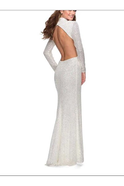 MODAS YARIM BALIKÇI YAKA UZUN KOLLU SIRT DEKOLTELİ ABİYE ELBİSE