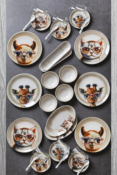 Perotti 32 Pieces 6 Person Sweet Animals Porcelain Breakfast Set by Bone