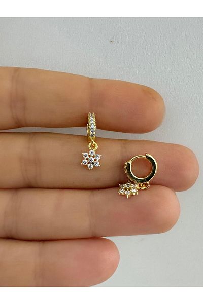 Arescollection Zircon Stone Flower Dangle Tragus Piercing Minimal Halo Ring