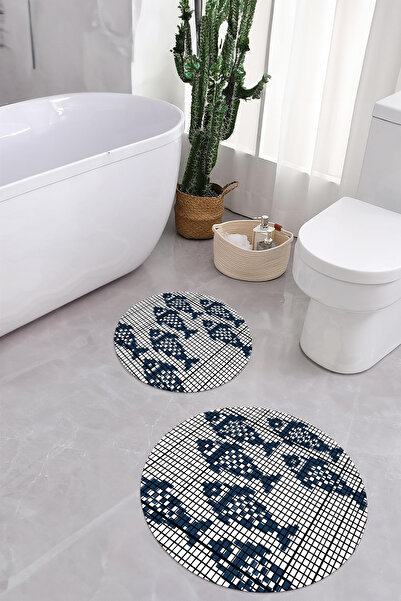 Napoli Home Ψηφιακό σετ τουαλέτας με αντιολισθητική βάση που πλένεται, μοντέλο ψαριού, στρογγυλό χαλάκι μπάνιου