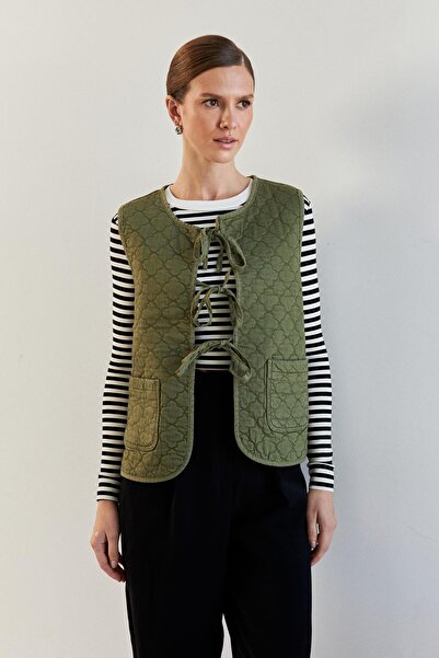 YOUR NAME Капітоне з передньою застібкою та кишенями, зелений жіночий жилет