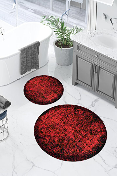 Napoli Home طقم سجادة حمام دائرية كلاسيكية بقاعدة مضادة للانزلاق وقابلة للغسل...