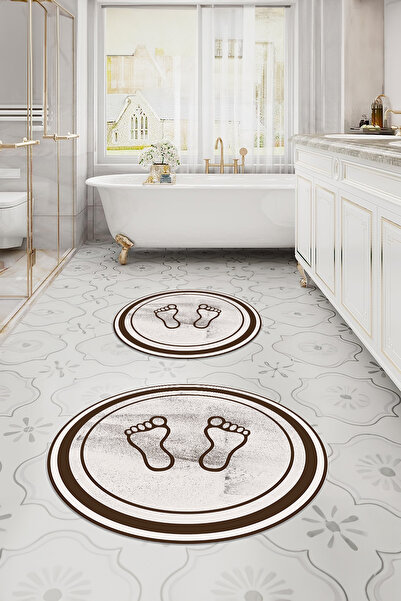 Napoli Home Σετ τουαλέτας με στρογγυλό χαλάκι μπάνιου με στάμπα, αντιολισθητι...