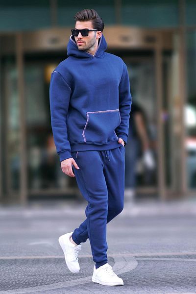 Madmext Ανδρική φόρμα με κουκούλα Navy Blue - Elastic Leg 7045