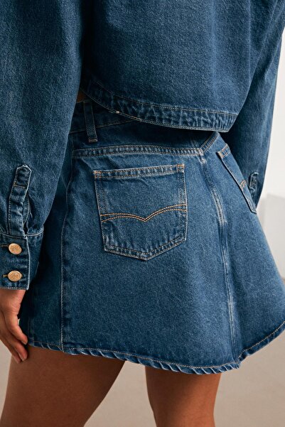 YOUR NAME Üçgen Kesim Mavi Kadın Mini Etek