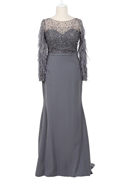 Katre KENZEL PLUS SIZE FISH MODEL EVENING DRESS WITH STONE TAILS - GRAY