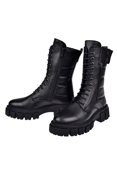 pullman Castle Black Hakiki Deri Postal Kadın Bot SK-36871 SİYAH