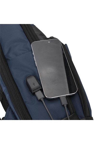 PLM حقيبة ظهر للكمبيوتر المحمول Livorno-USB باللون الأزرق الداكن مقاس 15.6 بوصة