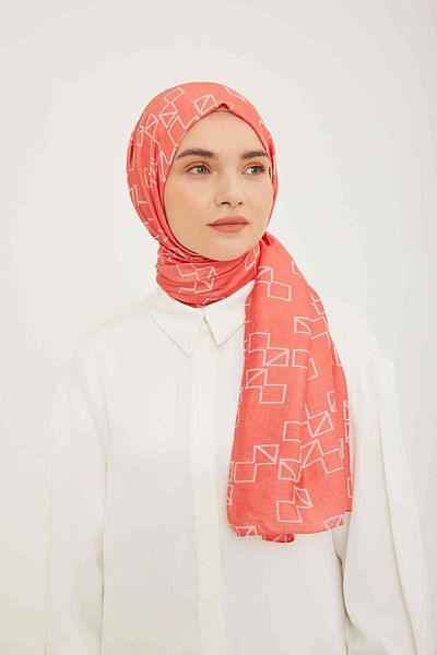 Armine Trend Pink Geometric Pattern Pure Lina Shawl 15-23036