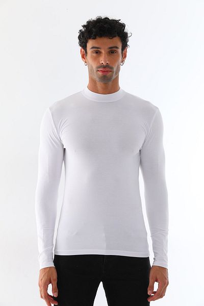 penyebizden Tricou bărbătesc din bumbac Lycra cu guler înalt, alb