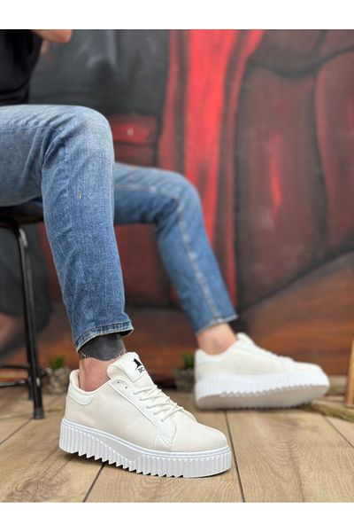 BESKAR BOA BA0803 Ανδρικά παπούτσια με ψηλή σόλα λευκά πλεκτά