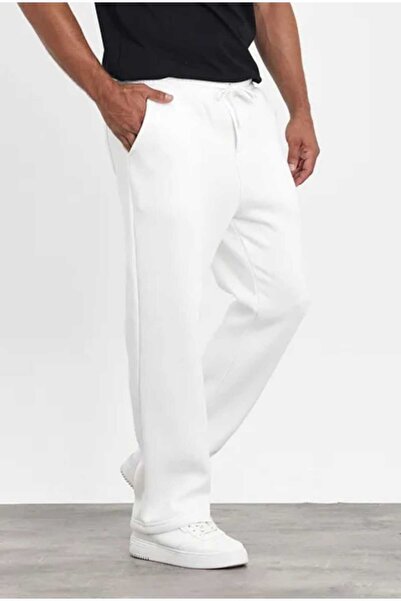 yg ydn giyim Beyaz Baggy Kalıp Düz Paça Rahat Giyim Eşofman Altı-25-09
