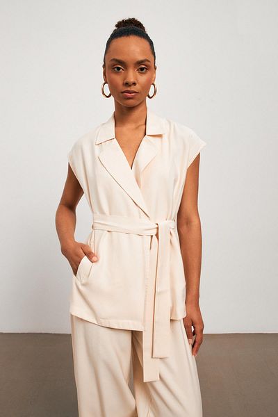 YOUR NAME Cream Colored Belted Women's Vest and Trousers Set