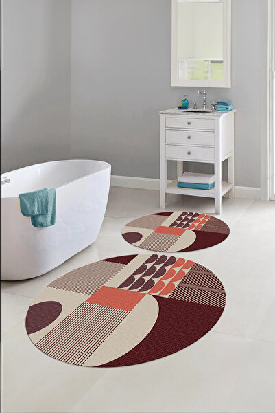 Napoli Home Digital Washable Non-Slip Base Modern Pattern Round Bath Mat Toilet Set