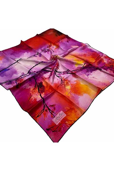 LA BOUTIQUE Fuchsia Patterned Sura Silk Scarf 1754-01