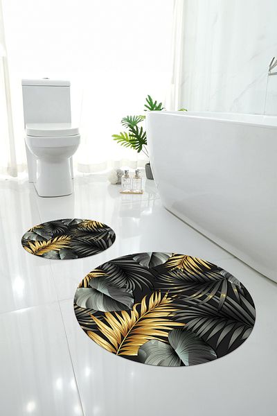 Napoli Home Set scaun de toaletă rotund pentru baie, lavabil digital, cu model de frunze, KLOZET-89-GOLD-ANTHRACITE,