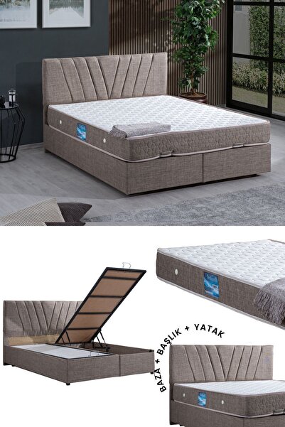 Setay Fersa Çift Kişilik Baza Başlık Ortho Soft Yatak Seti, Kahverengi