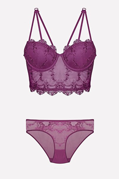 Nurteks 4491 Set sutien și chiloți push up pentru femei-violet