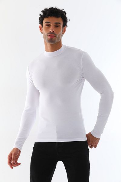 penyebizden Tricou bărbătesc din bumbac Lycra cu guler înalt, alb