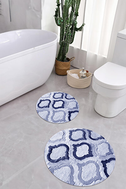 Napoli Home Ψηφιακό σετ τουαλέτας με αντιολισθητική βάση που πλένεται, μοντέλο κύπελλο, στρογγυλό χαλάκι μπάνιου