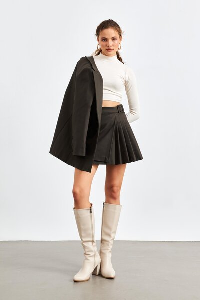 YOUR NAME Жіноча міні-спідниця хакі з плісированим поясом