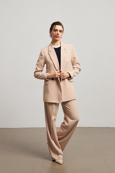 YOUR NAME Loose Fit Feminen Bej Kadın Blazer Ceket