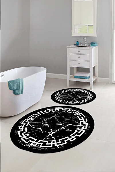 Napoli Home Σετ τουαλέτας με ψηφιακό πλενόμενο μαρμάρινο μοντέλο στρογγυλό χαλάκι μπάνιου