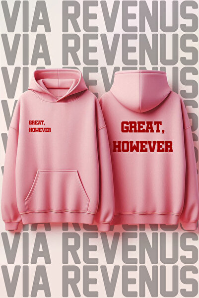 Vordevia Рожева кофта з капюшоном - Great However з принтом, кишенею-кенгуру,...