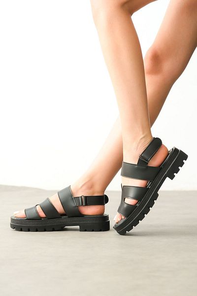 GOFFSHOES Sandale Boston pentru damă cu cataramă cu talpă groasă - piele neagră