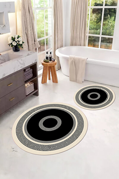 Napoli Home Ψηφιακό πλενόμενο αντιολισθητικό σετ κλασικού μοντέλου στρογγυλό χαλάκι μπάνιου και κάθισμα τουαλέτας