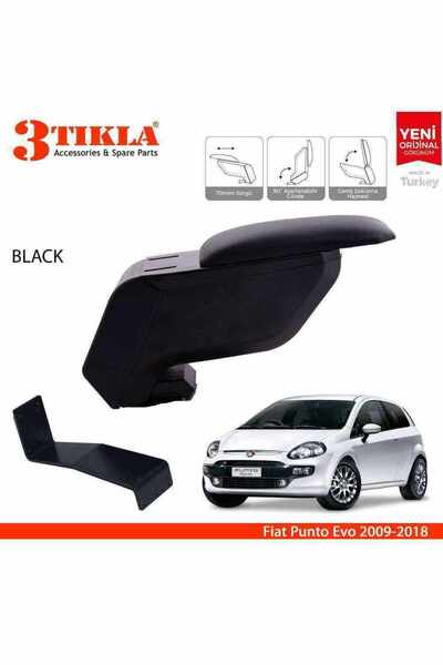 3 Tıkla Fiat Punto Evo 2009-2018 Delmesiz Çelik Ayaklı Siyah Kolçak Kol Dayama