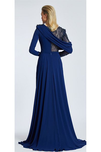 KATRE TEKSTİL Stone Detailed KENZEL Evening Dress - Shoulder and Sleeve Design
