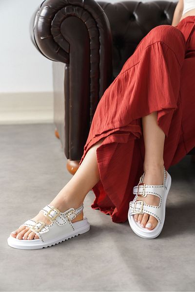 GOFFSHOES White Stone Buckle Women's Sandals - Dropy