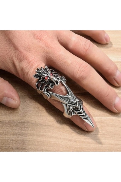 DarkellaStore Gotik Punk Oynar Başlı Aslan Kafası Ayarlanabilir Yüzük