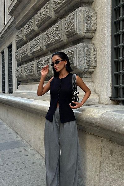 YOUR NAME Button Detailed Knitwear Long Women's Black Vest