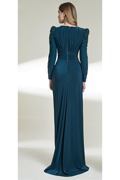 Katre Kenzel Sleeves Rhinestone Evening Dress