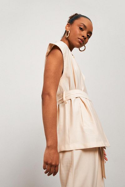 YOUR NAME Cream Colored Belted Women's Vest and Trousers Set