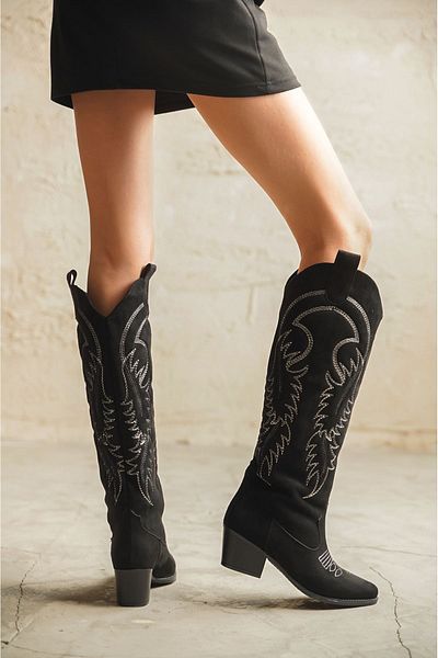 GOFFSHOES Γυναικείες μπότες Rendon Cowboy - Μαύρο σουέντ