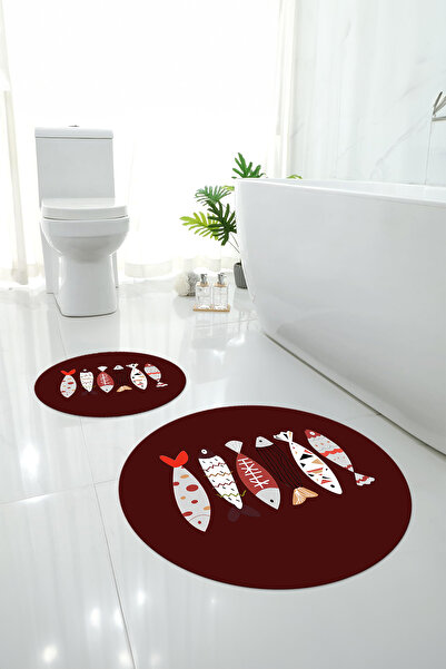 Napoli Home Digital Washable Colorful Fish Pattern Round Bath Mat Toilet Set