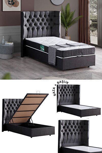 Setay Matilda Ikili Set, Tek Kişilik Baza Başlık Seti, Antrasit