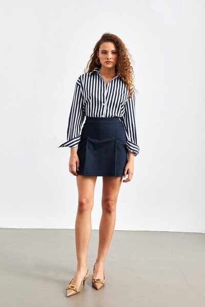 YOUR NAME Fusta mini pentru femei bleumarin - cu detaliu plisat