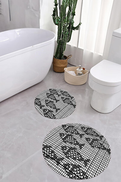 Napoli Home Ψηφιακό σετ τουαλέτας με αντιολισθητική βάση που πλένεται, μοντέλο ψαριού, στρογγυλό χαλάκι μπάνιου