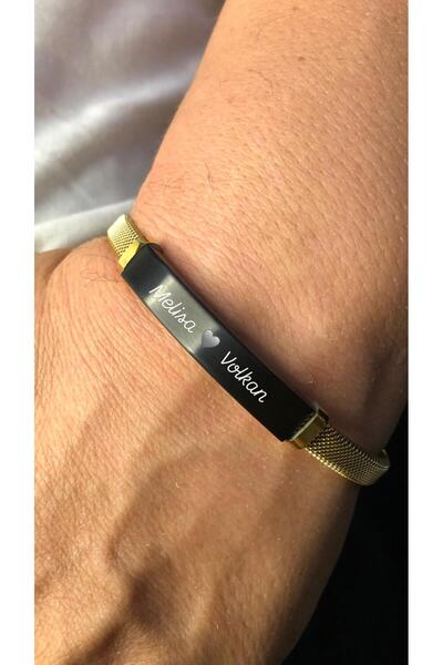 vogutima jewelery&silver by timuçin mavili سوار فولاذي للرجال - تصميم ذهبي مع...