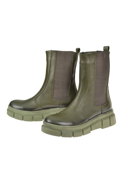 pullman Hakiki Deri Yanı Lastikli Kadın Bot ND-22562 HAKİ