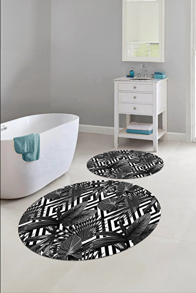 Napoli Home Set de covoraș de baie rotund, lavabil, cu model clasic de flori